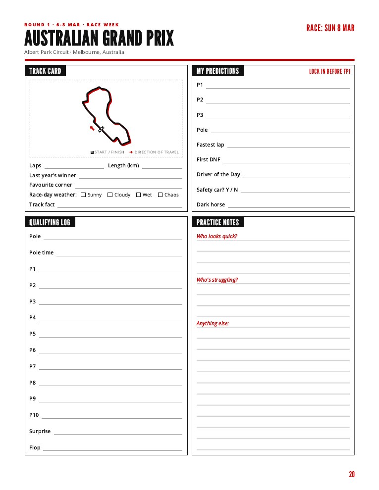 Sample page from The Paddock Logbook 2026