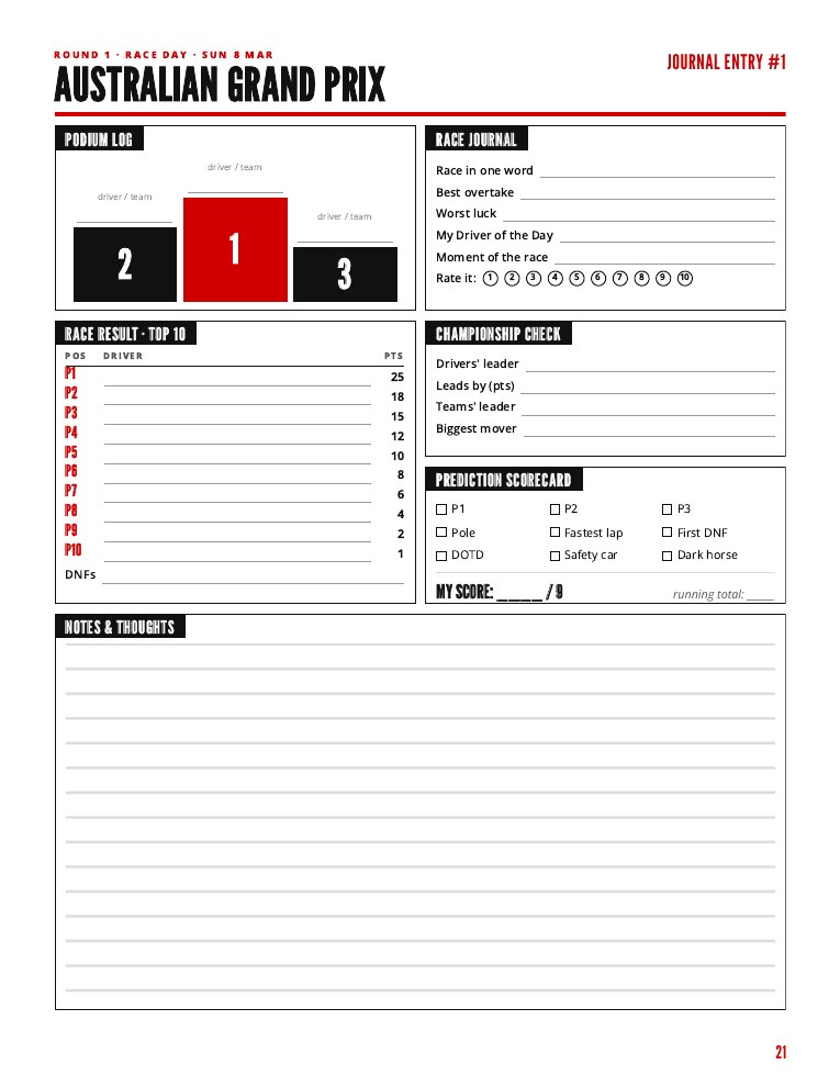 Another sample page from The Paddock Logbook 2026